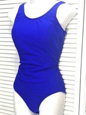 Amoena One Piece Mastectomy Swimsuit Sz 12C Royal Blue Wide Strap Sporty Modest